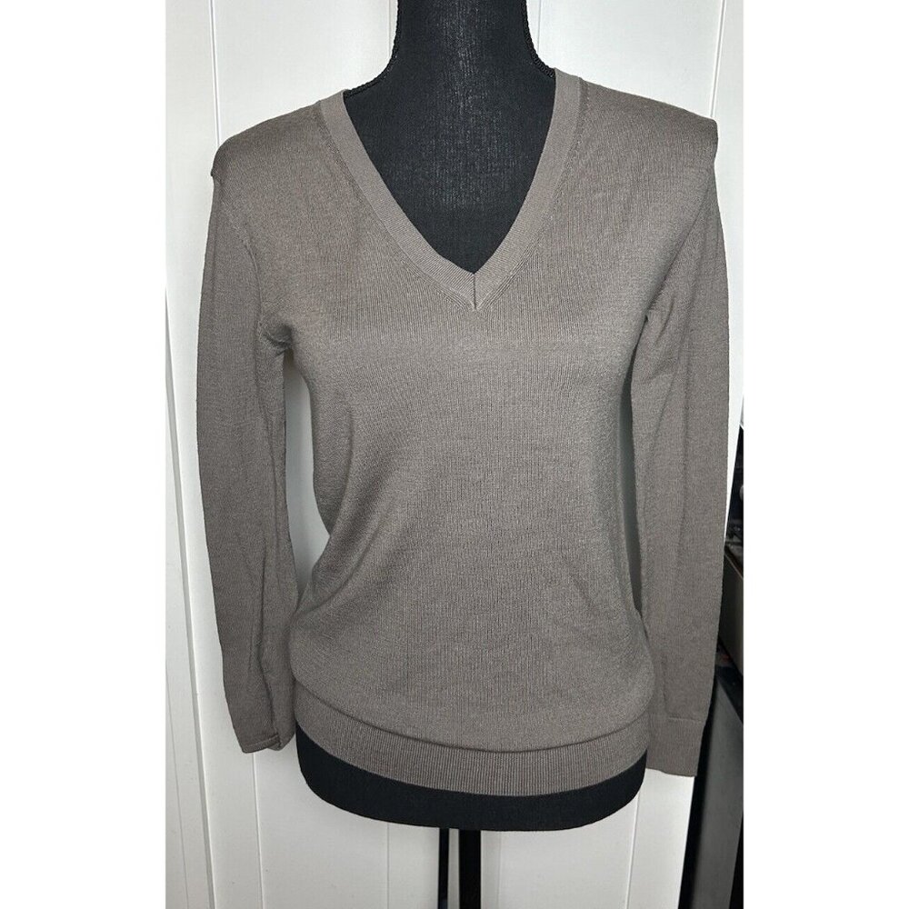 Tahari Womens Sweater‎ V Neck Long Sleeve Brown XS